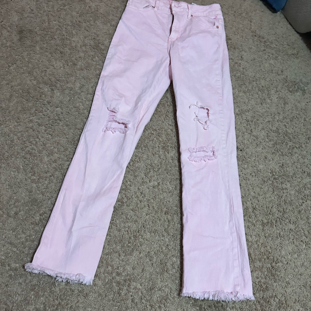 VIP Light Pink Distressed Straight Leg Jeans